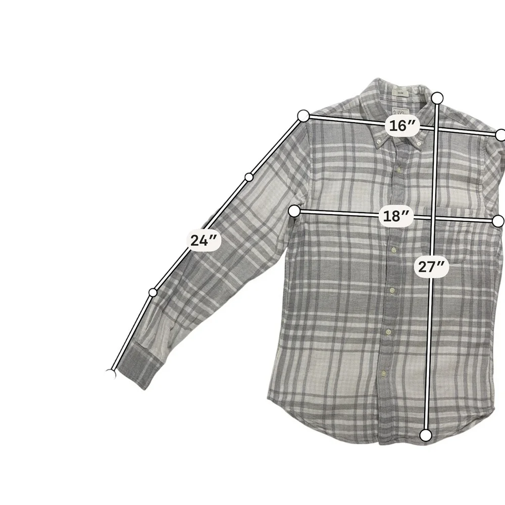 J.Crew Re-Imagined Gray Plaid Button Down Shirt Mens Small Slim Fit Cotton